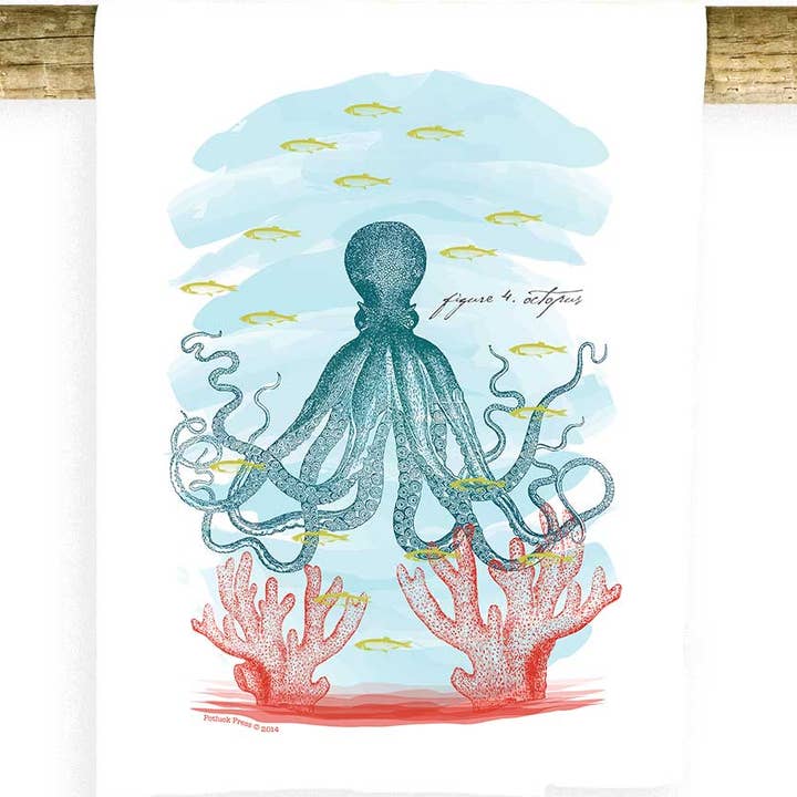 Octopus & Coral Towel for wholesale by Potluck Press