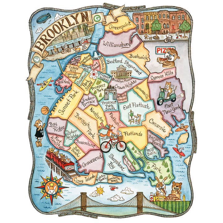 SepiaLepus Illustration - Wholesale Art Print - 16" x 20" Brooklyn NYC Map Art Print