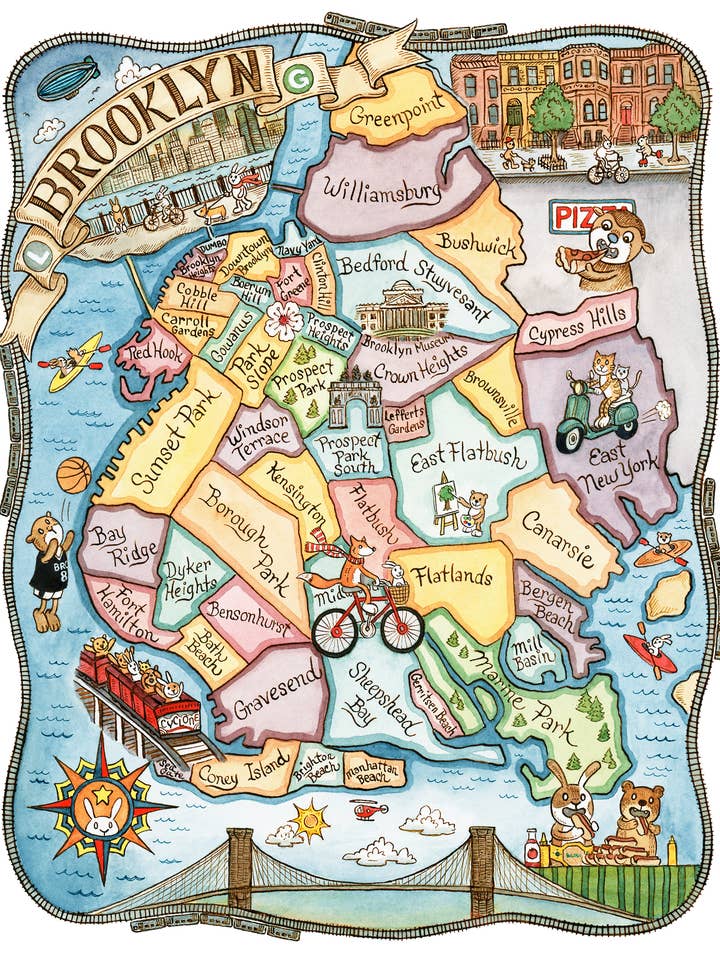 11" x 14" Brooklyn NYC Map Art Print for wholesale by SepiaLepus Illustration