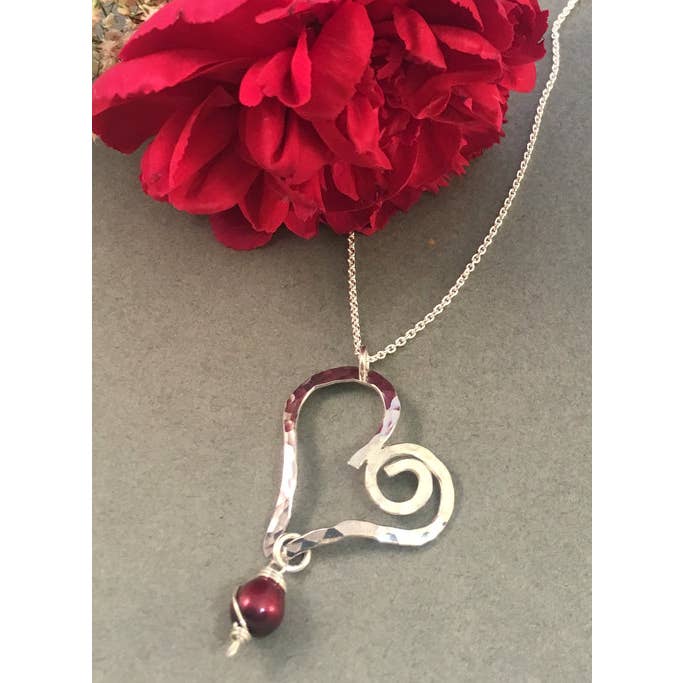 Red Hot Sterling Silver Pearl Heart Necklace for wholesale by Simply Sterling Designs