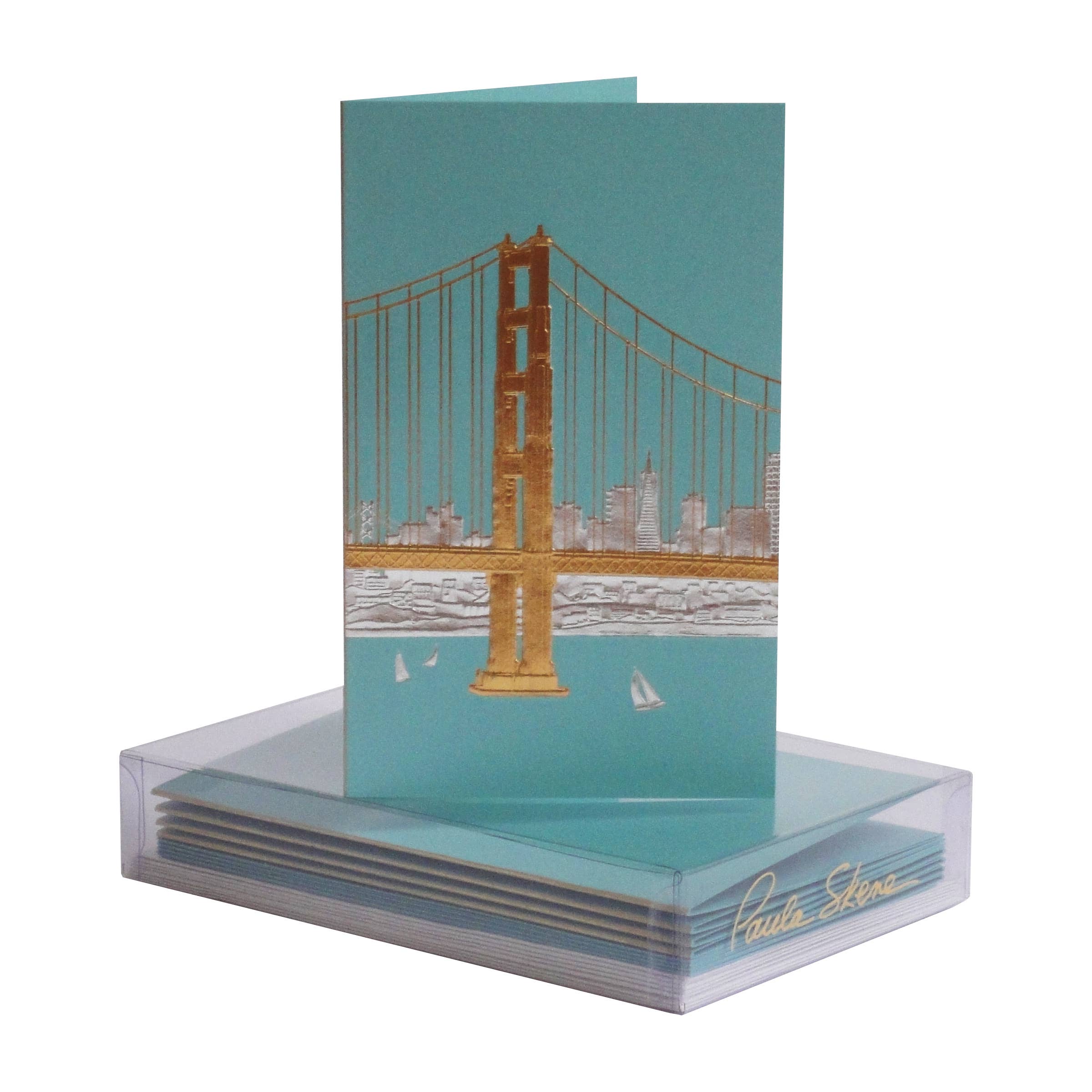PAULA SKENE DESIGNS - Wholesale Stationery/Notecard Set - San Francisco Skyline on Teal Mini Note Card0