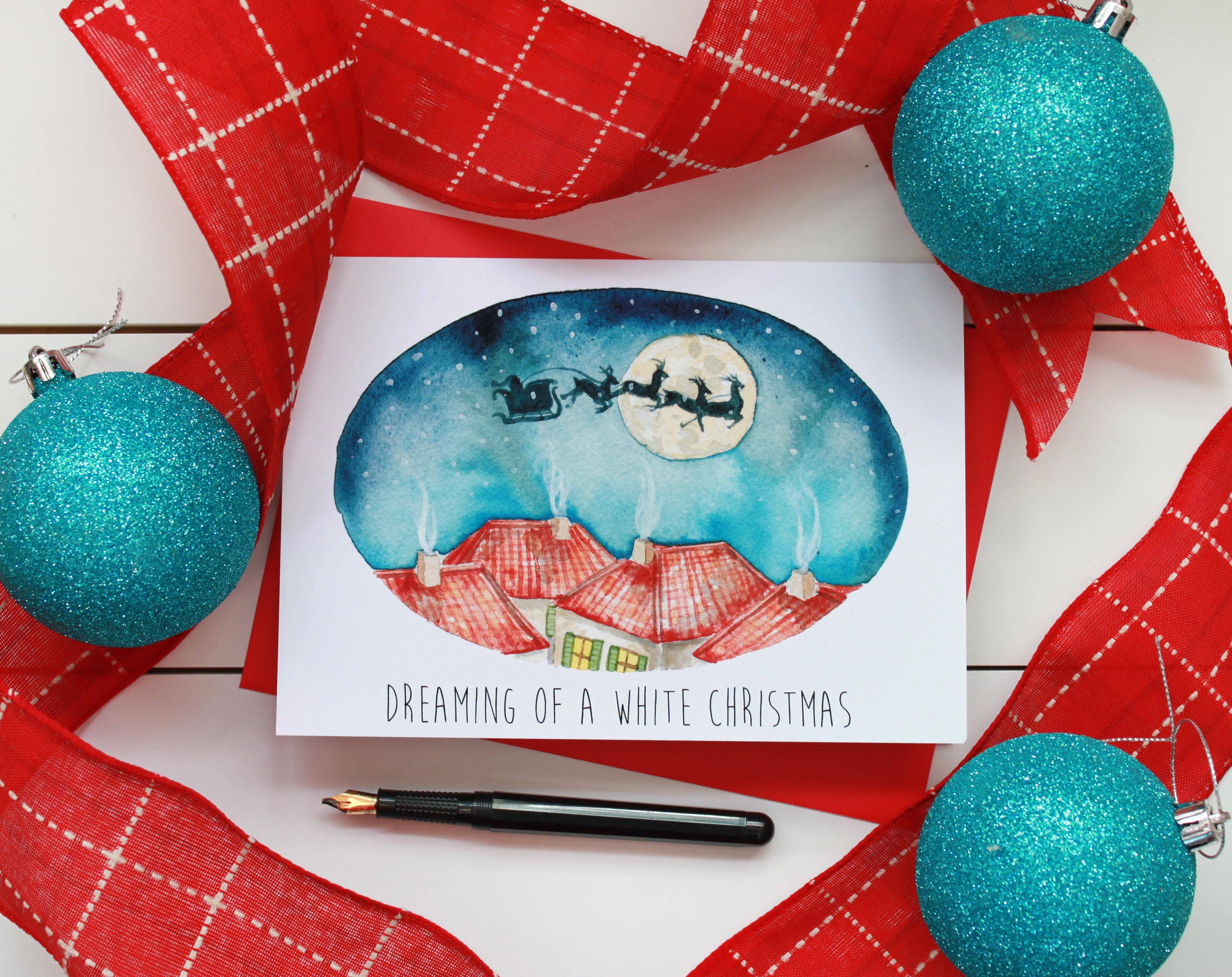 Meadowbrook Lane - Wholesale Christmas Card - Watercolor Dreaming of a White Christmas Greeting Card1