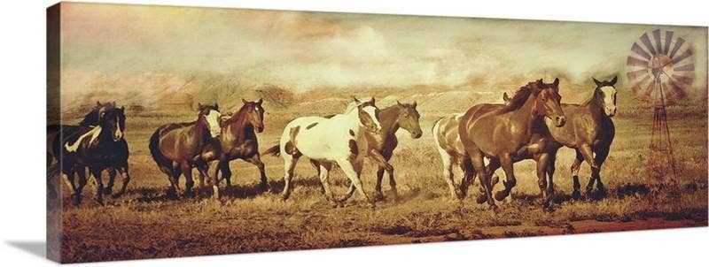 Amanda Smith Western Art, LLC - Wholesale Art Print - Wild Horses And Windmills Canvas Print1