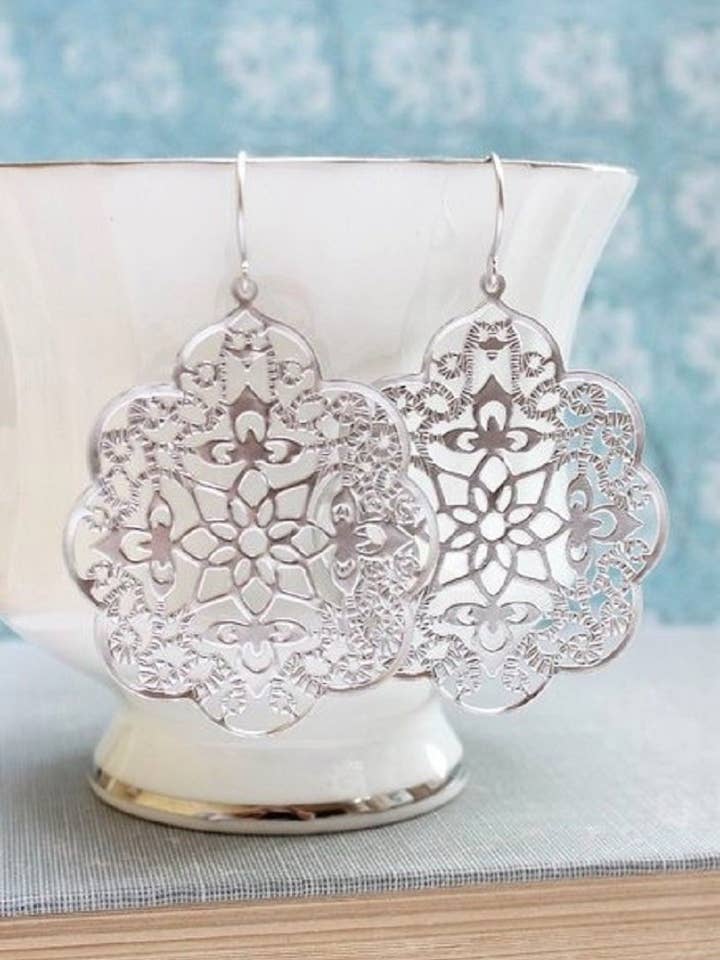 Silver Filigree Earrings - Big Dangles for wholesale by A Pocket of Posies