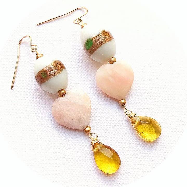 Heart Earrings- Boho Crystal Earrings- Gem Stone Jewelry for wholesale by Etymology Jewelry