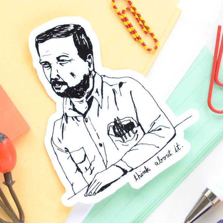 Think About It Ink Drawing Die Cut Vinyl Sticker for wholesale by Imaginary Animal