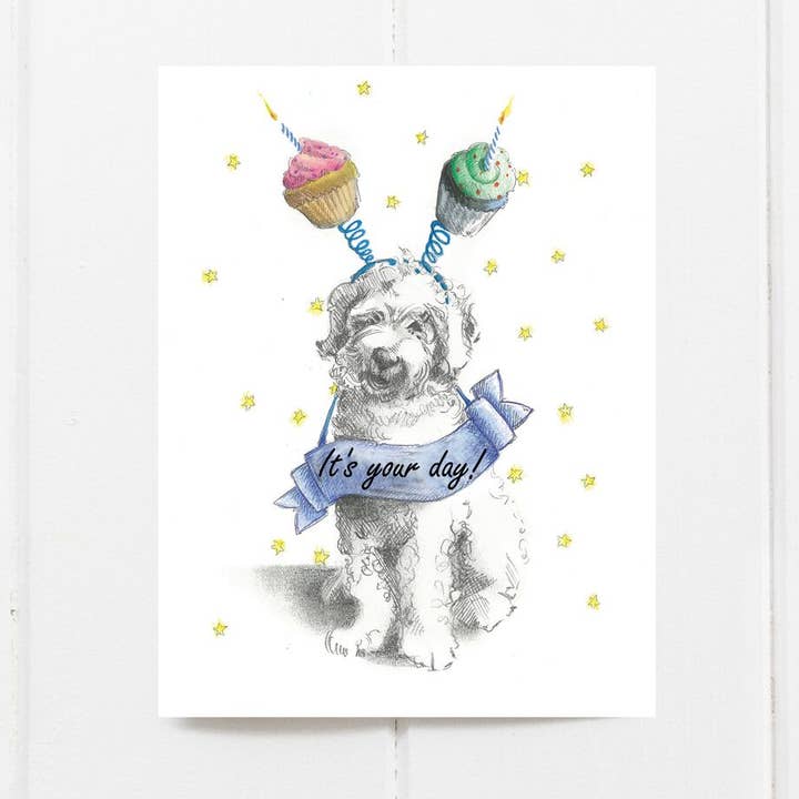 Hunde-Grußkarte | Cupcake Doodle Geburtstagskarte | Hundekarte für den Großhandel von Fable & Sage
