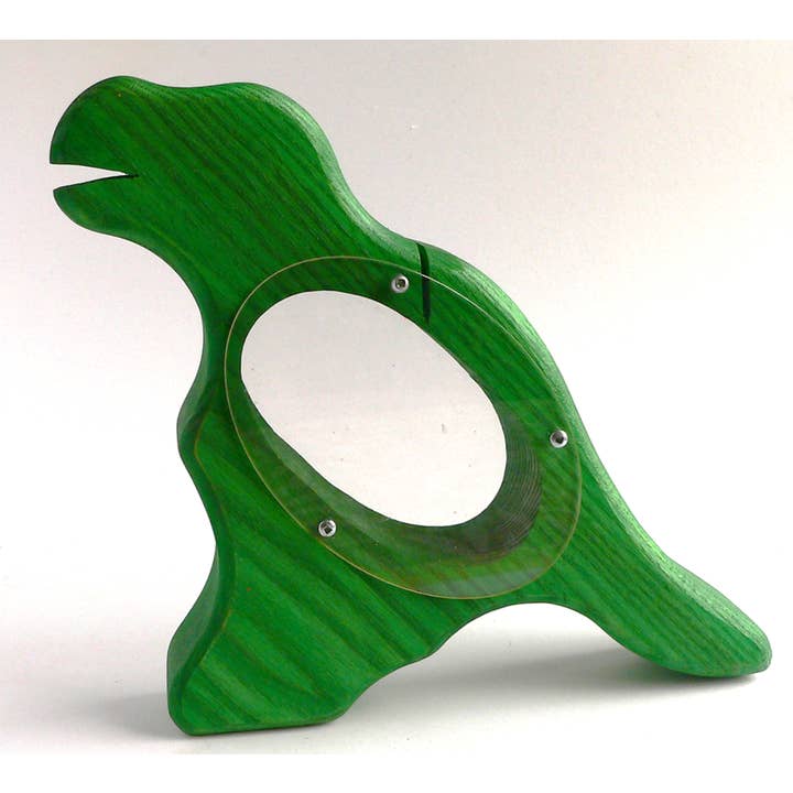 Green Dino Wooden Piggy Bank for Kids for wholesale by Toy Maker of Lunenburg