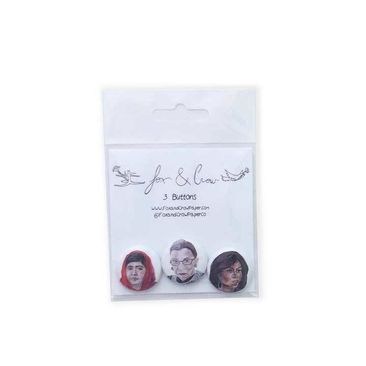 Empoderando a las mujeres Pins * RBG * Malala * Michelle * Grad Regalo para venta al por mayor de Fox & Crow Paper co.