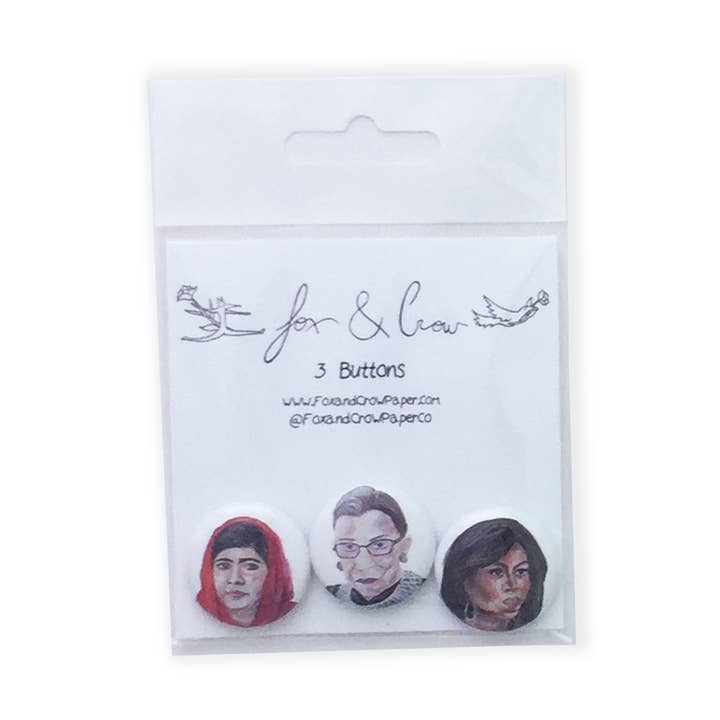 Empowering Women Pins * RBG * Malala * Michelle * Grad Gift for wholesale by Fox & Crow Paper co.