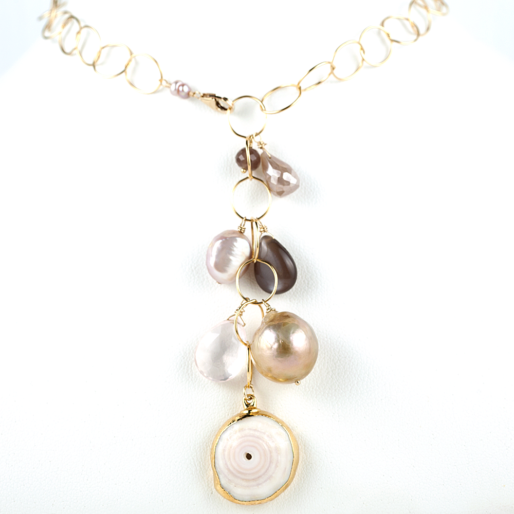 Midori Jewelry Hawaii - Wholesale Pendant/Charm Necklace - pink puka shell cascade pendant necklace2