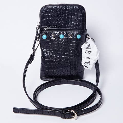 Black and Turquoise Bitsy Stud Dog Walker Bag for wholesale by Bone Vivant