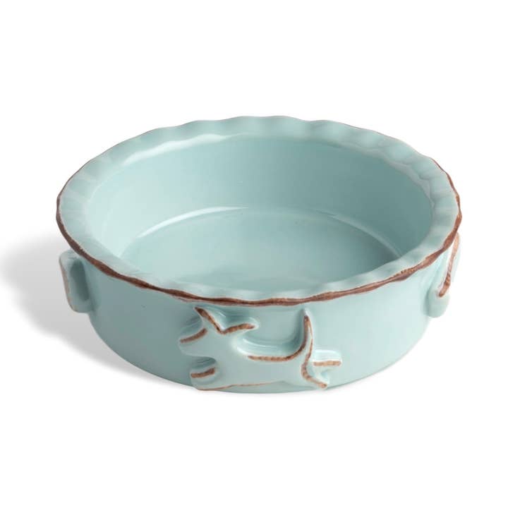 Dog Food And Water Bowl - Small Baby Blue for wholesale by Carmel Ceramica