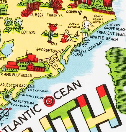 Red and White Kitchen Company - Wholesale Tea Towel - South Carolina Map Retro Flour Sack Kitchen Towel3