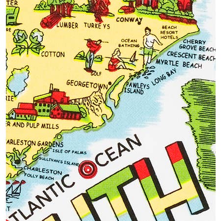 Red and White Kitchen Company - Wholesale Tea Towel - South Carolina Map Retro Flour Sack Kitchen Towel3