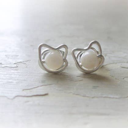 Tiny White Cat Sterling Stud Earrings for wholesale by Contempo Jewelry