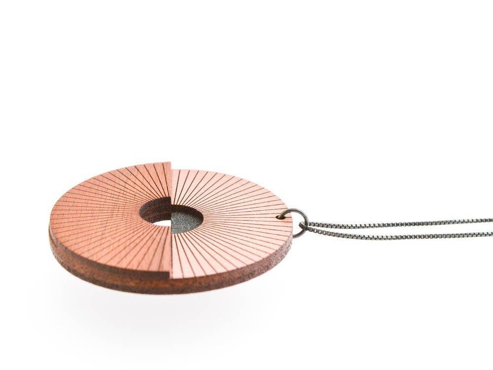 Bird of Virtue - Wholesale Pendant/Charm Necklace - Sunrise Necklace | Radiating lines long wood pendant1