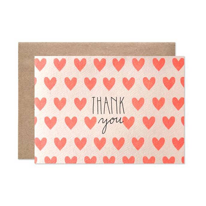 Thank You Neon Hearts Card Set Of 8 for wholesale by Hartland Cards