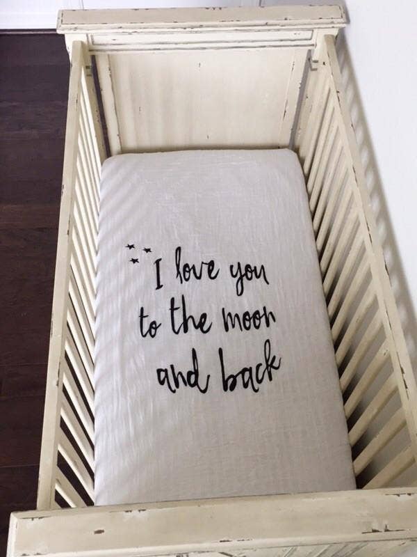 Organic Crib Sheet - I Love You to The Moon And Back for wholesale by Modern Burlap