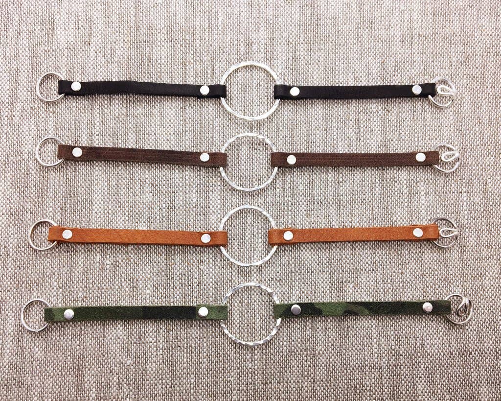 Devon Dowd Designs - Wholesale Beaded Bracelet - Single Sterling Circle & Neutral Leather0