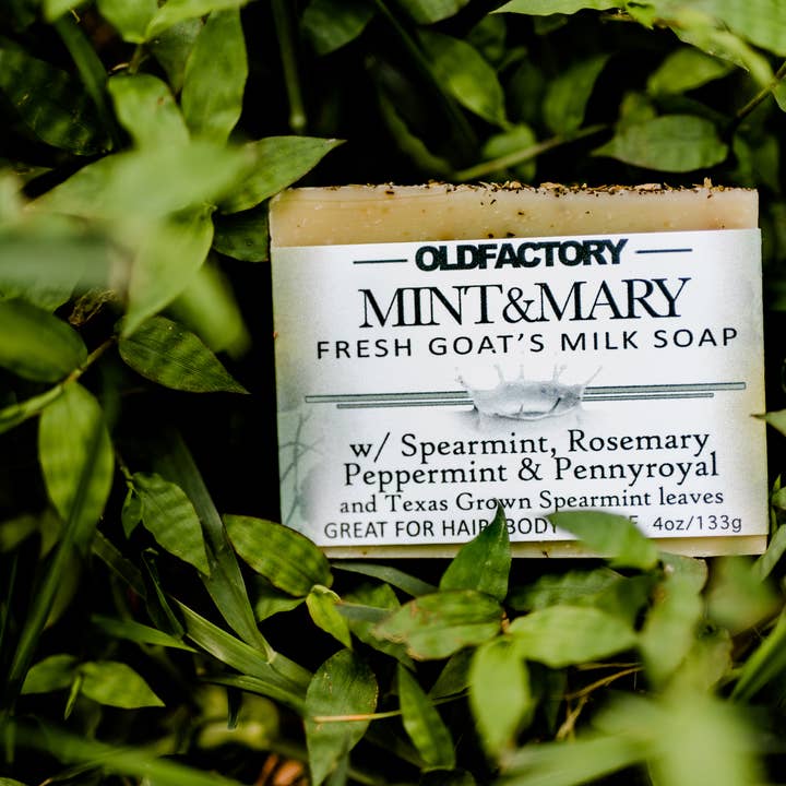 Mint & Mary Goats Milk Soap  - with Peppermint, Spearmint, + for wholesale by Old Factory Soap + Parousia Perfumes