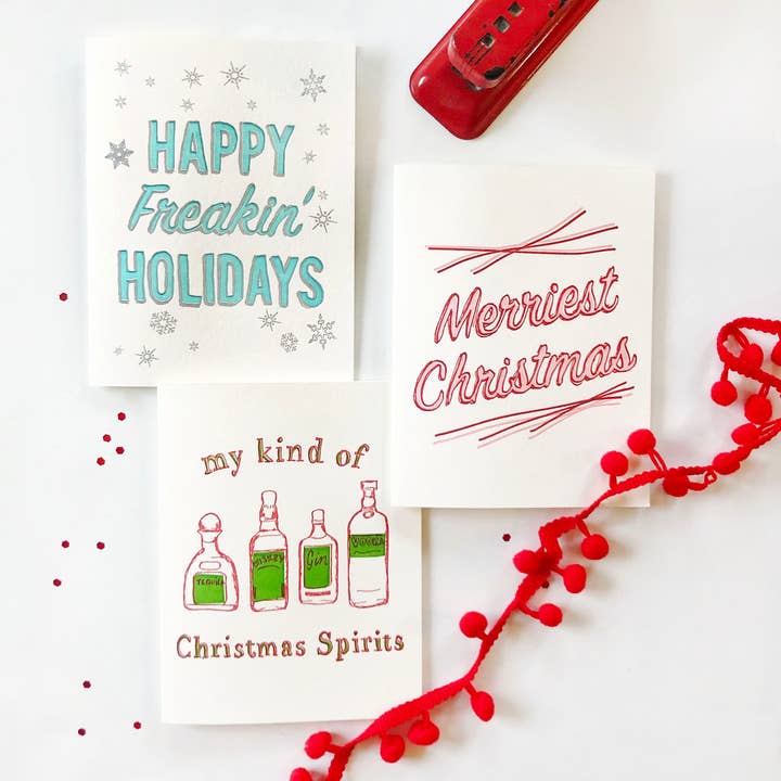 Steel Petal Press - Venta al por mayor Tarjetas de Navidad - Espíritus Navideños - Divertida Tarjeta de Navidad con Letterpress1