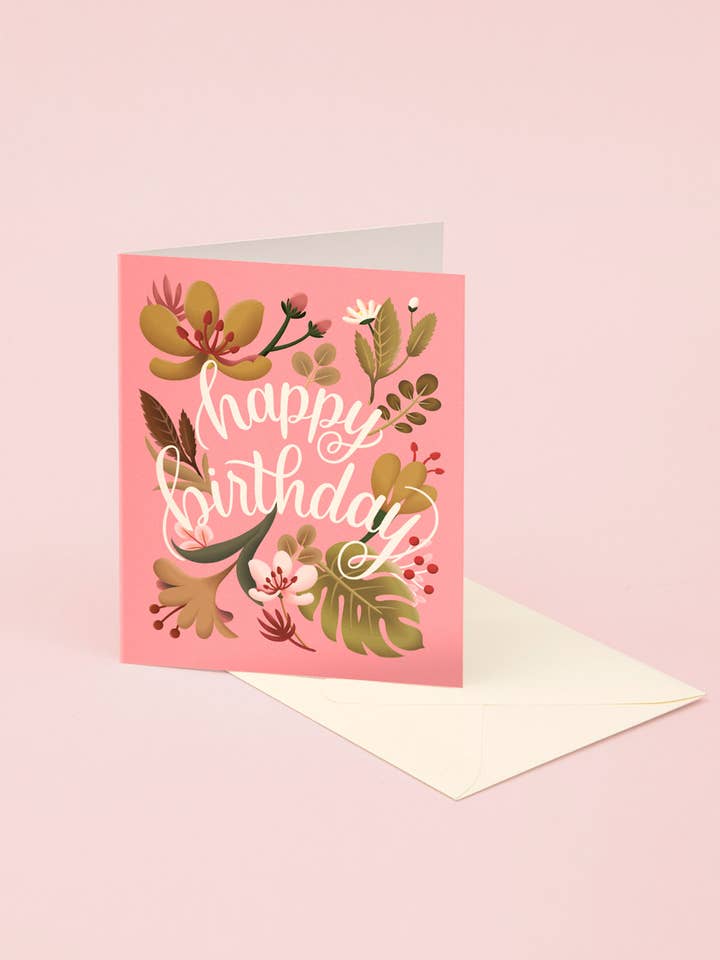 Tropical Plants Birthday Card - Coral for wholesale by Clap Clap