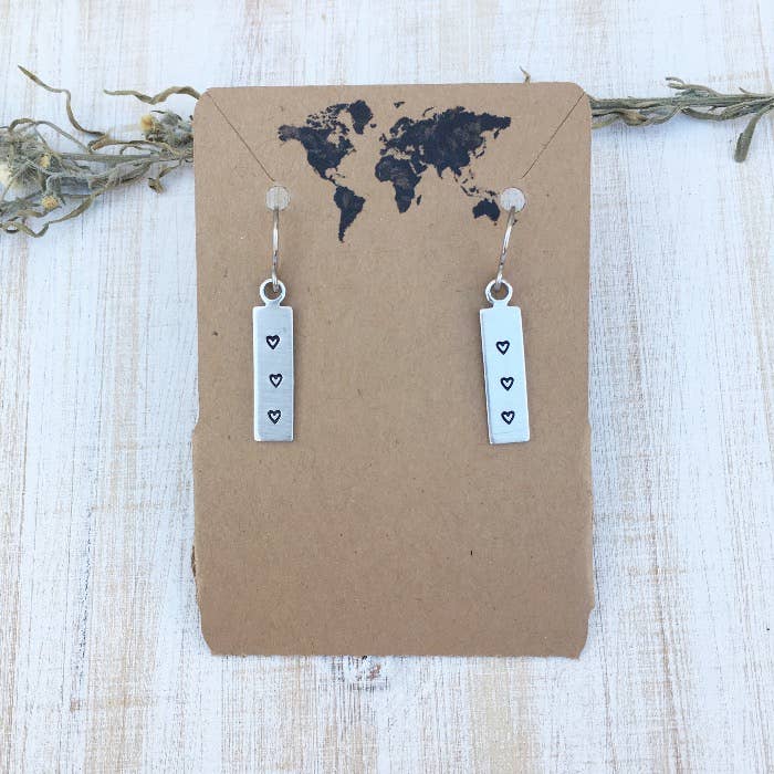 Dainty heart earrings rectangle in silver tone for wholesale by Jamie Haley Designs
