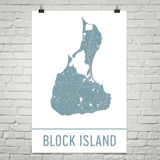Modern Map Art - Wholesale Poster - Block Island RI Street Map Poster 8" x 10"0