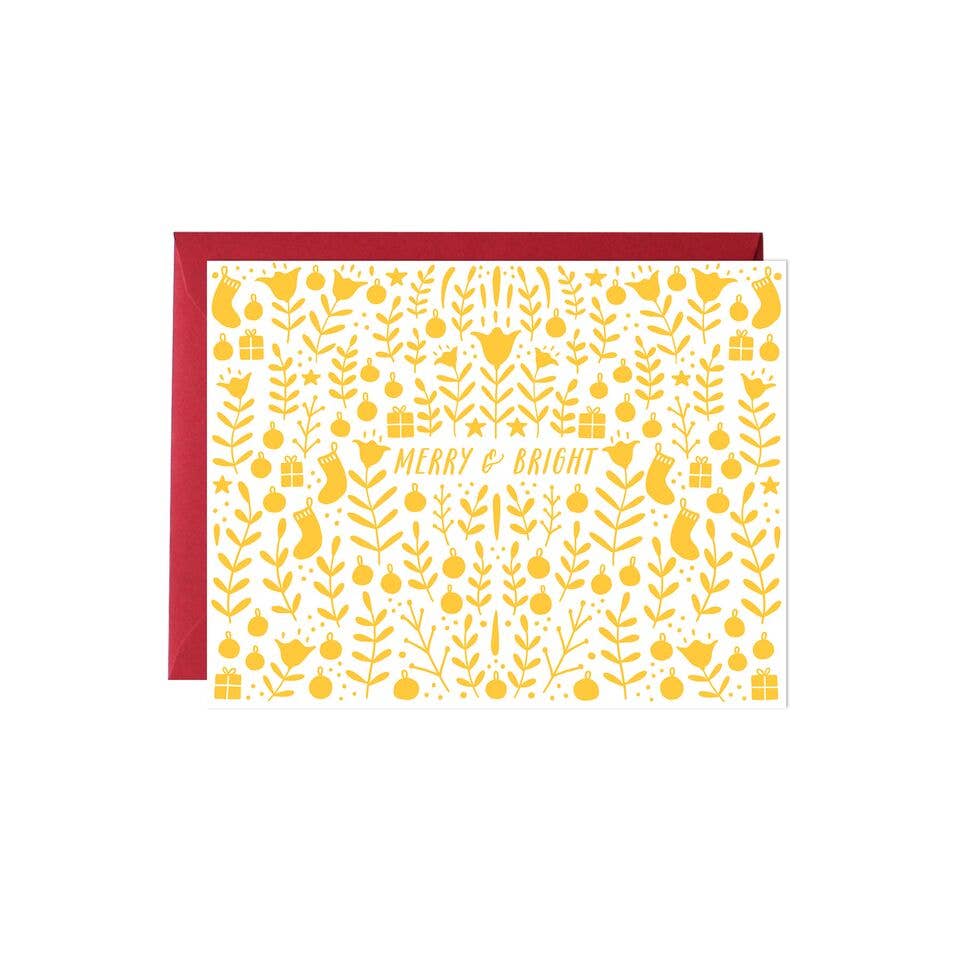 Paula & Waffle - Wholesale Christmas Card - Yellow Christmas Ornaments Card0