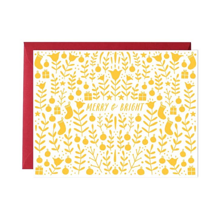 Paula & Waffle - Wholesale Christmas Card - Yellow Christmas Ornaments Card0