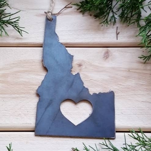 Idaho State Raw Steel Metal Ornament Sustainable Gift for wholesale by BE Creations & Designs, Inc.