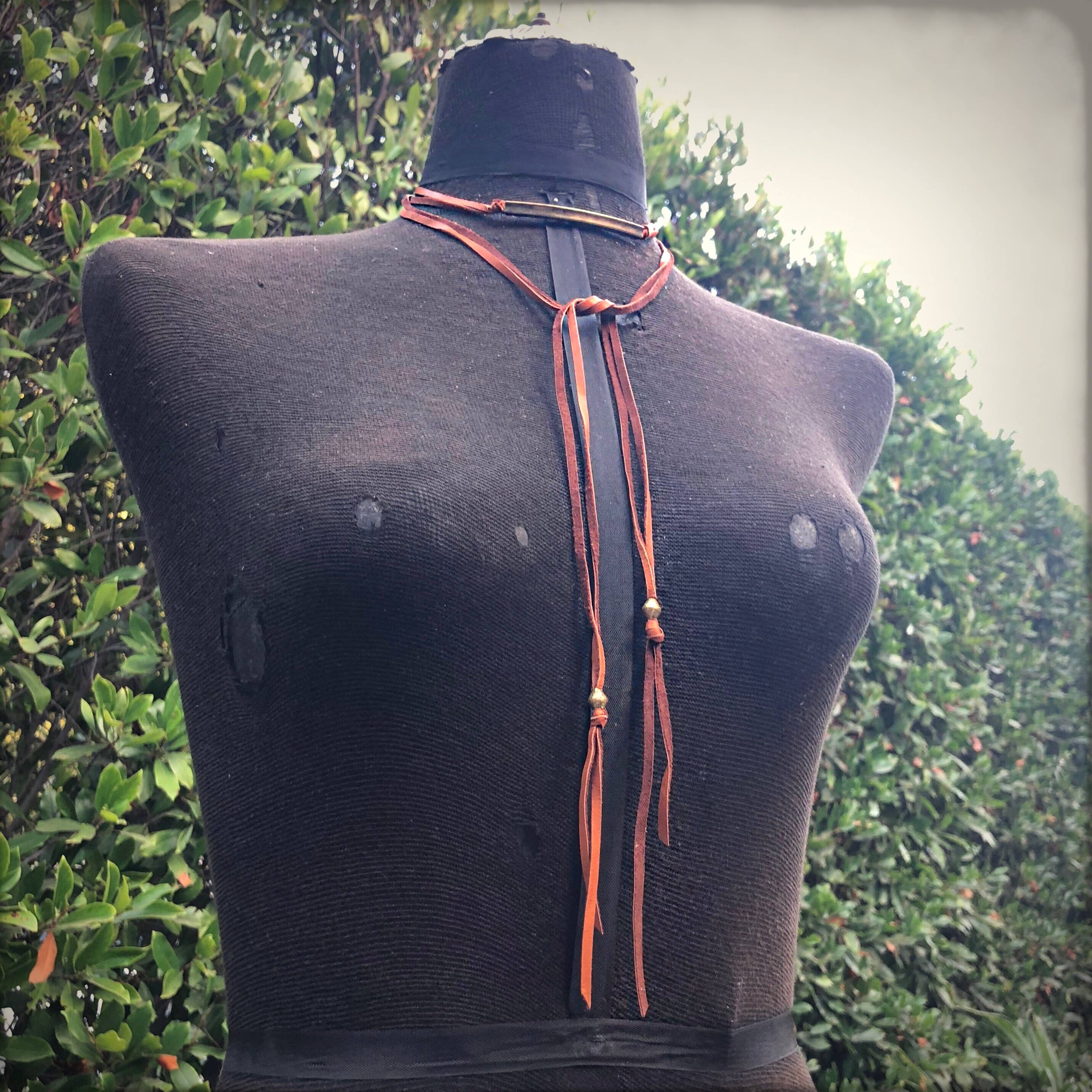 ASTALI - Wholesale Choker/Collar - Leather Wrap Choker - Rust & Brass, Western Necklace/Hatband11