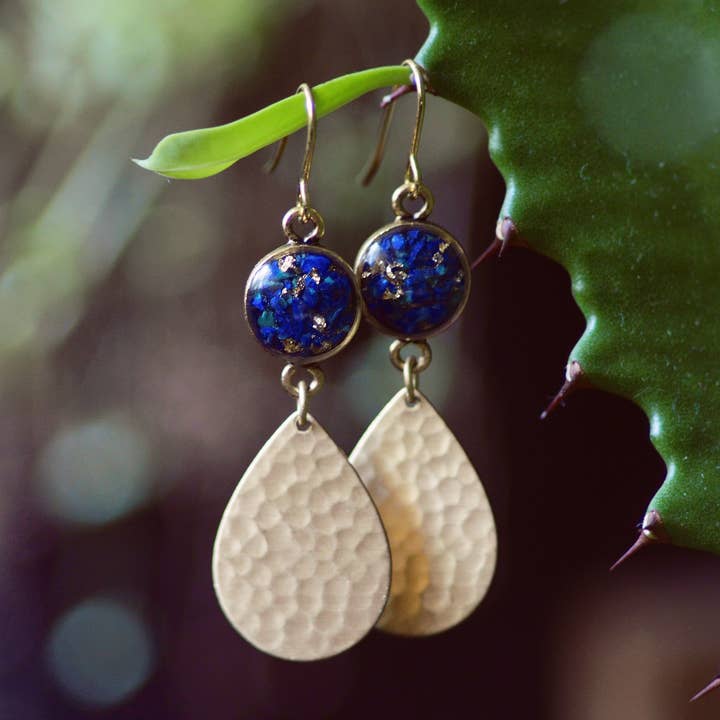 The Katy Earrings- Crushed Gem Hammered Brass for wholesale by Cameoko