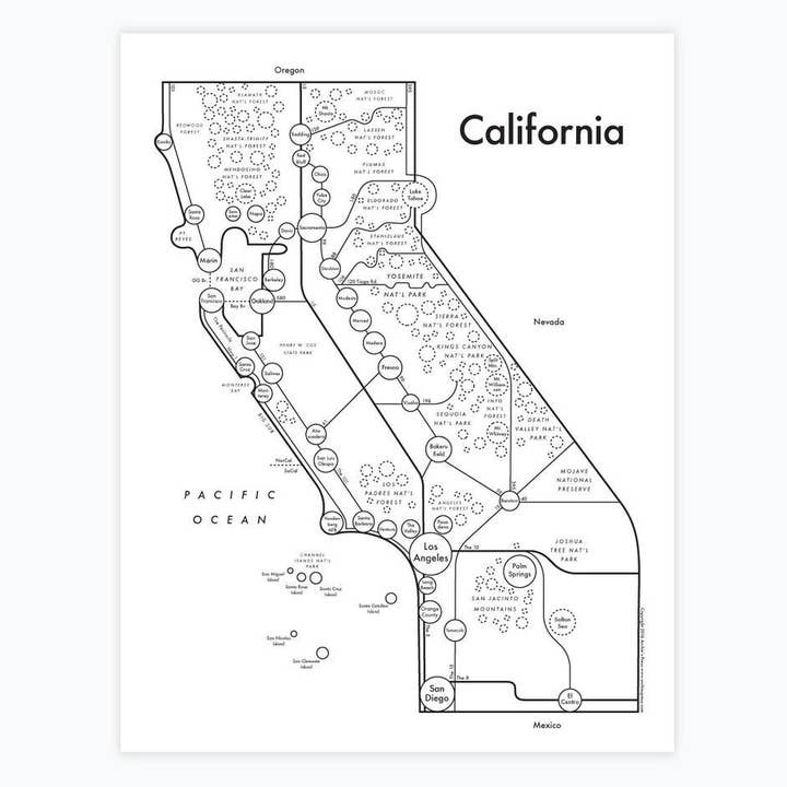 California Map Print for wholesale by Archie's Press