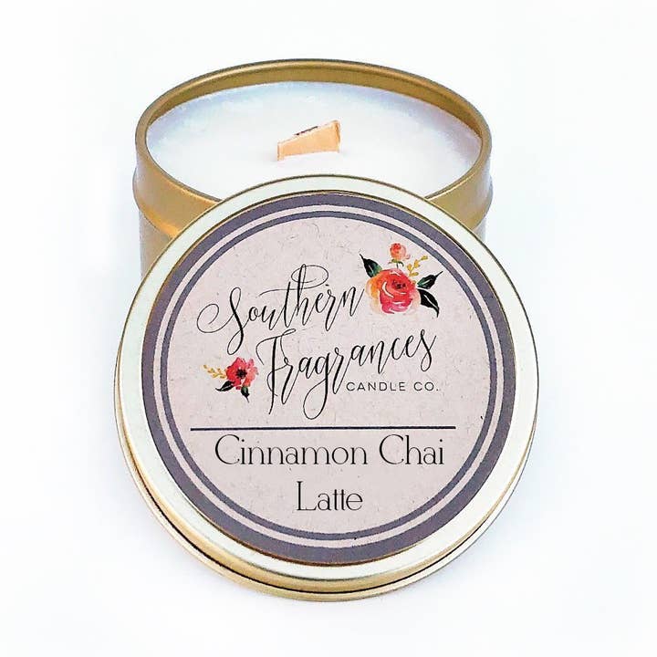 6 oz Cinnamon Chai Latte Soy Candle Travel Tin for wholesale by Southern Fragrances