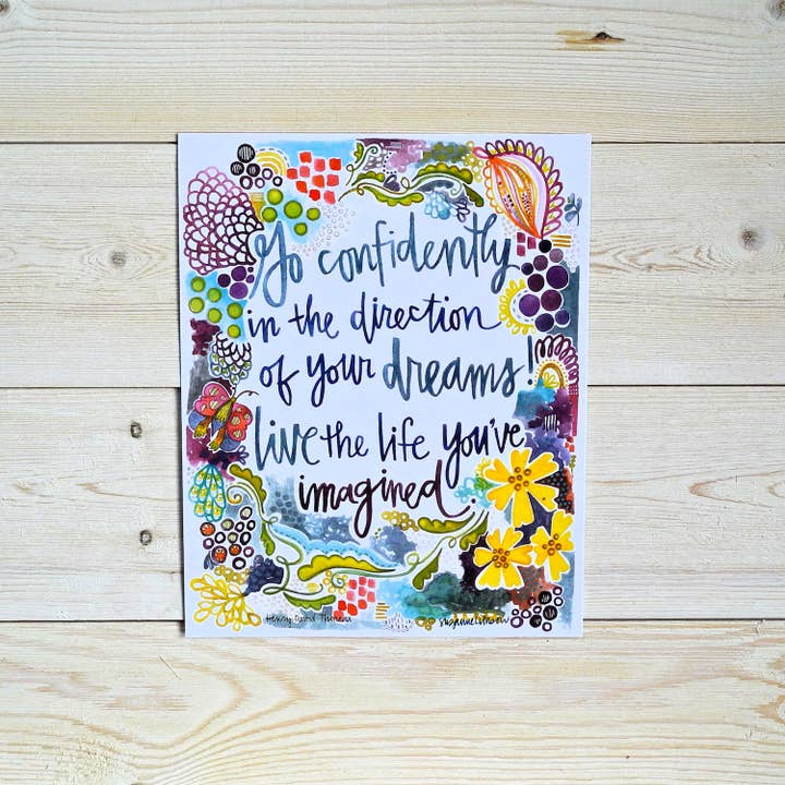 Thoreau Quote - Go Confidently - 8 x 10" art print for wholesale by Silver Tree Art by Suzanne L. Vinson