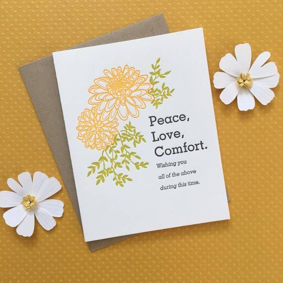 Lucky Bee Press - Wholesale Sympathy Card - Dahlia Peace, Love, Comfort - letterpress card1