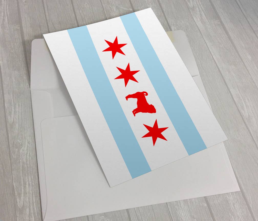 Sophisticated Pup - Wholesale Everyday Greeting Card - Chicago Flag Pug Greeting Card 5 X 7"0