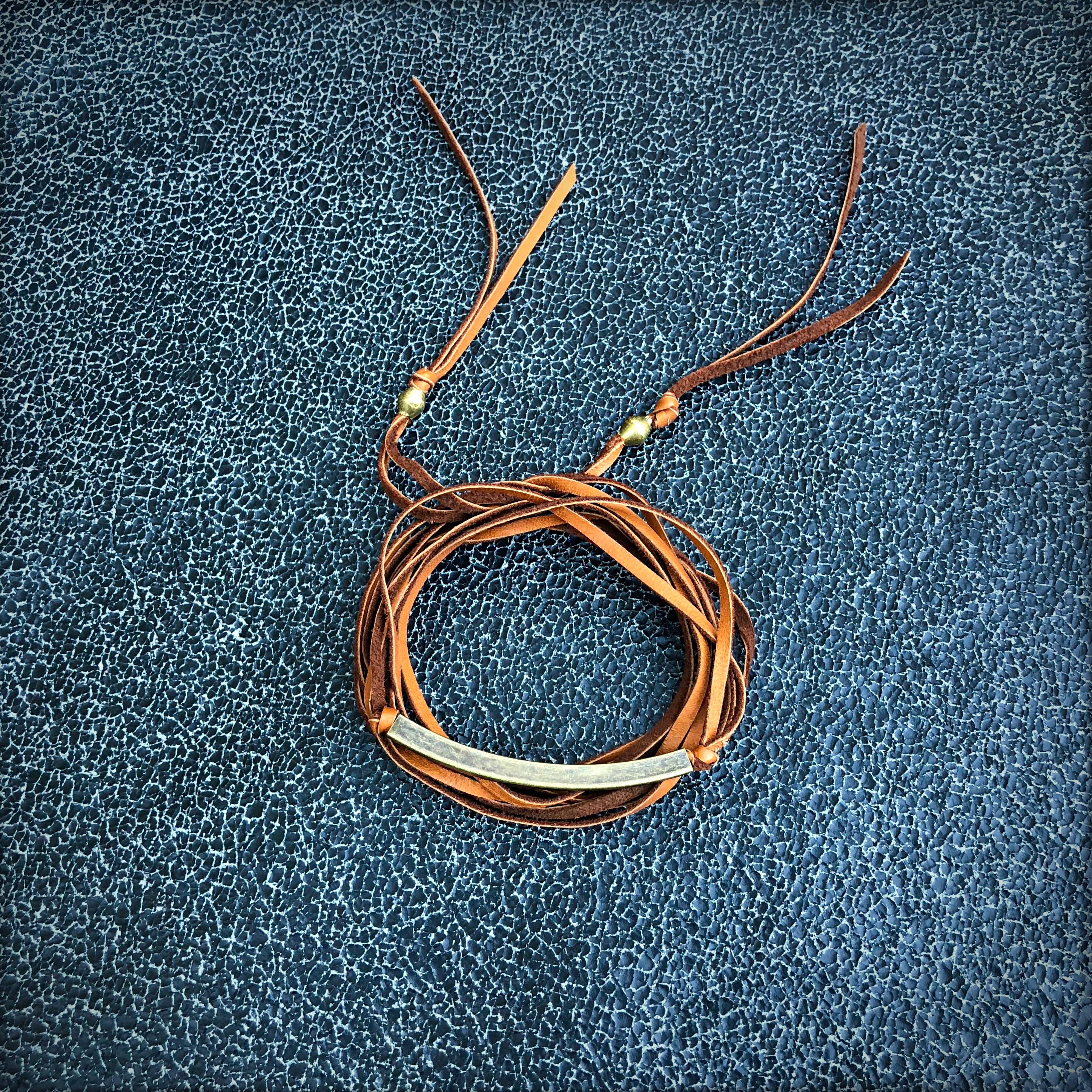 ASTALI - Wholesale Choker/Collar - Leather Wrap Choker - Rust & Brass, Western Necklace/Hatband4