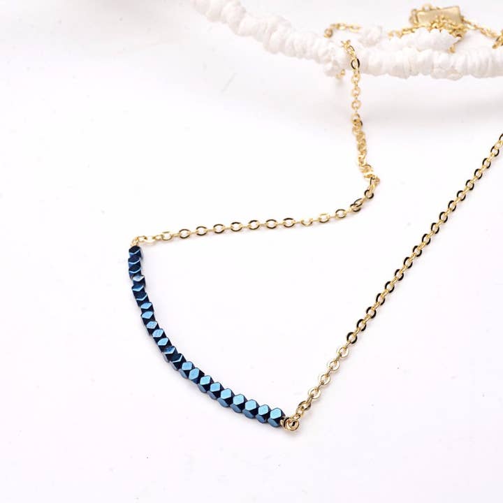 Less is More - Wholesale Beaded Bracelet - Faceted Blue Hematite Smile Bracelet (Gold or Silver)1