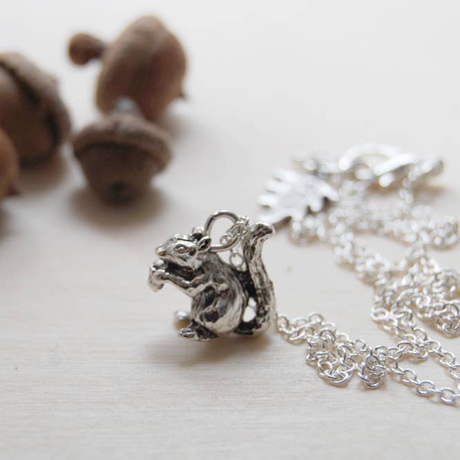 Enchanted Leaves - Wholesale Pendant/Charm Necklace - 18" Silver Squirrel Necklace
