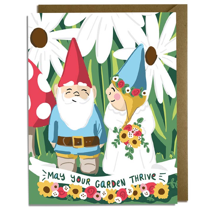Garden Gnomes Wedding Card for wholesale by Kat French Design