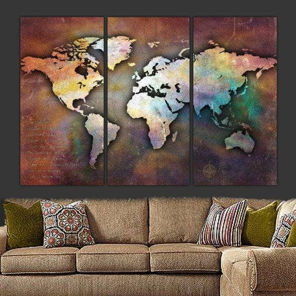 76"x 48" Large Canvas World Collage Map Wall Art for wholesale by HolyCowCanvas