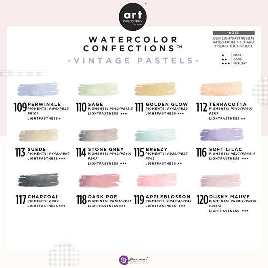 Art Philosophy – wholesale Akvarellfärg – Watercolor Confections - vintage pastell - 1 plåtburk - 12 färger1