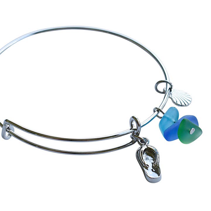 Flip Flop Adjustable Beach Glass Bangle Bracelet for wholesale by Snazzy and Co