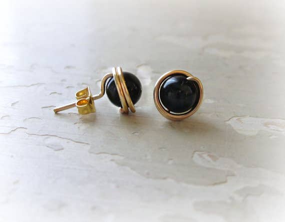 Contempo Jewelry - Wholesale Stud/Post Earrings - Black Onyx Gold Stud Earrings1