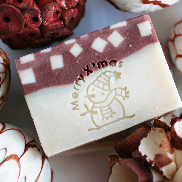 Organic Christmas Snowman Handmade Soap (Applejack & Peel) 5.5oz for wholesale by One Leaf Soap