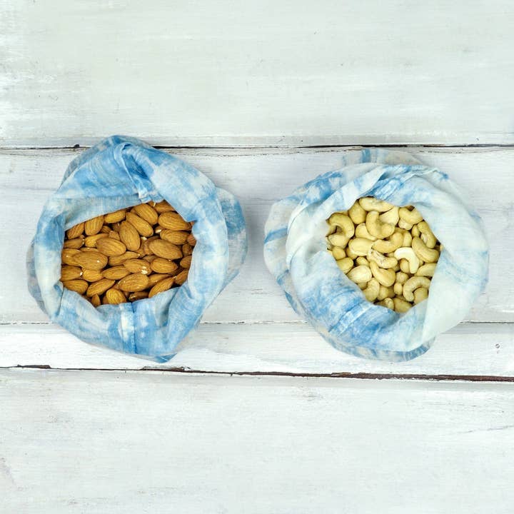 Gray Green Goods - Vente Sacs de course/à provisions - Lot de 3 sacs de coton réutilisables, tie-dye indigo4