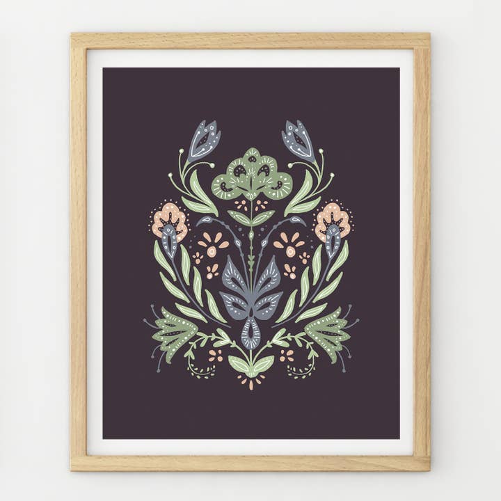 Mirrored Bouquet 8x10 Floral Folk Art Print for wholesale by Katie Made That